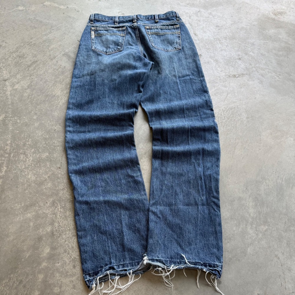 Cinch Green Label Loose Fit Straight Leg Frayed Hem Jeans Blue Denim 33x34